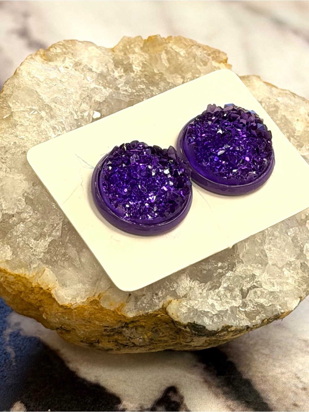 JSCatalog 12mm Purple Druzy Round Stud Earrings